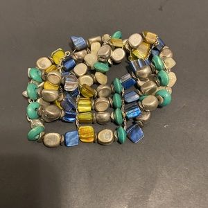 Womens 4 strand stretch bracelet greens and grays